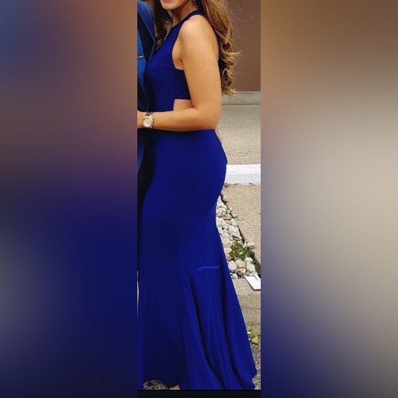 LAURA Prom Gown Navy Blue Good Zipper on Back cutout sides size 10 - Picture 1 of 7